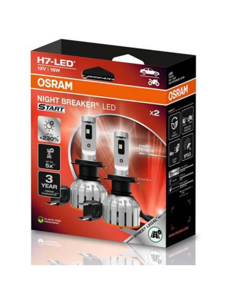 Ampoule LED H7 NIGHT BREAKER LED START OSRAM Light + Blanc 6000K Homologué 64210DWNBST Pack de 2 Unités.