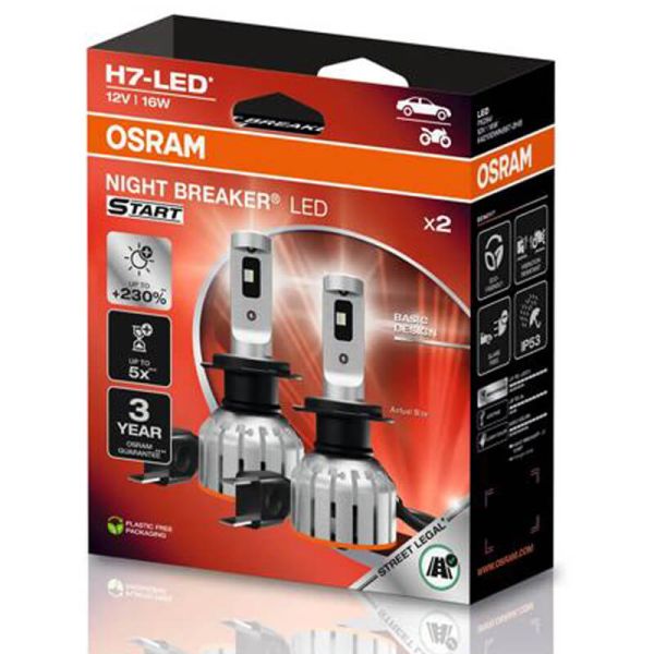 Bombilla LED H7 NIGHT BREAKER LED START OSRAM Luz + Blanca 6000K Homologada 64210DWNBST Pack 2Uds.
