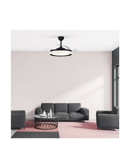 Ventilateur de plafond LED BRISA ECO à pales rétractables, noir, 45 W, 4 400 lm CCT
