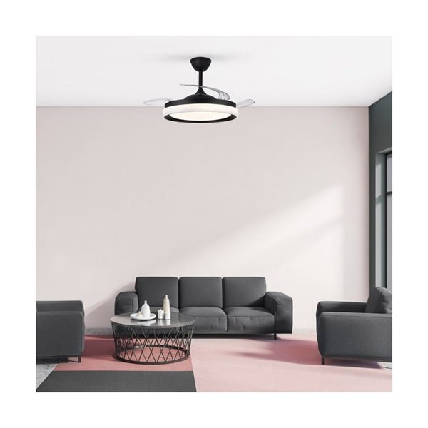 Ventilador de techo LED aspas retráctiles BRISA ECO negro, 45W 4400Lm CCT