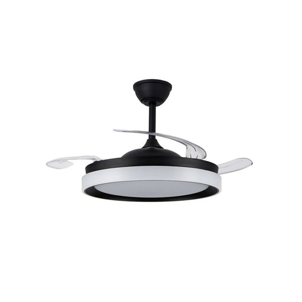 Ventilador de teto BRISA ECO LED com pás retráteis, preto, 45W, 4400Lm CCT