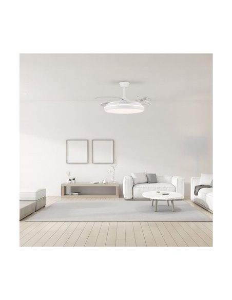 Ventilateur LED CHARLY L 80W à pales rétractables, 9000Lm CCT Dim Ø60cm