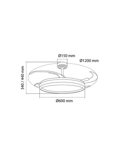 Ventilador LED CHARLY L 80W com pás retráteis, 9000Lm CCT Dim Ø60cm