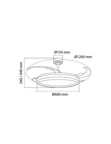 Ventilador LED CHARLY L 80W com pás retráteis, 9000Lm CCT Dim Ø60cm