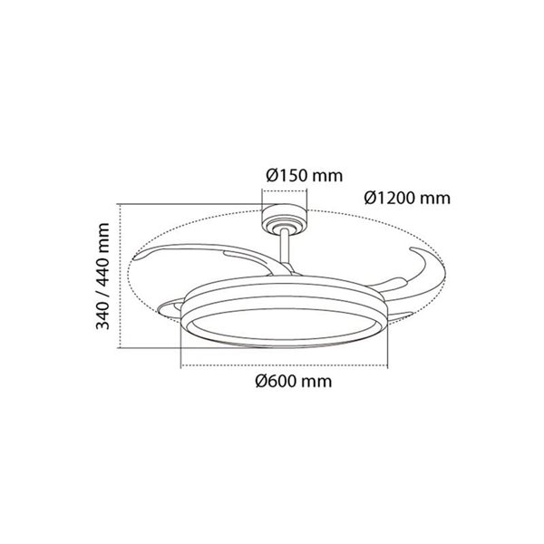 Ventilateur LED CHARLY L 80W à pales rétractables, 9000Lm CCT Dim Ø60cm