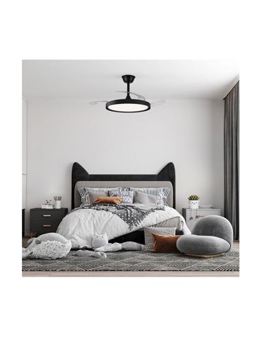Ventilador LED con aspas retráctiles POLARIS negro, 43W 4430Lm CCT Dim