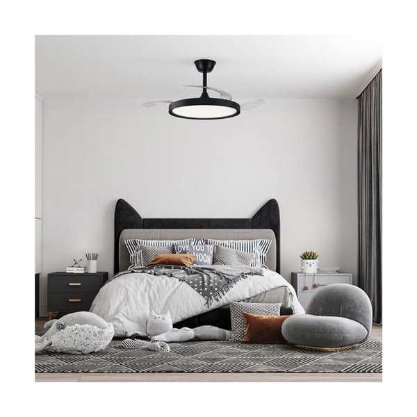 Ventilador LED con aspas retráctiles POLARIS negro, 43W 4430Lm CCT Dim