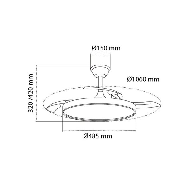 Ventilateur LED POLARIS à pales rétractables, noir, 43 W, 4 430 lm, CCT Dim