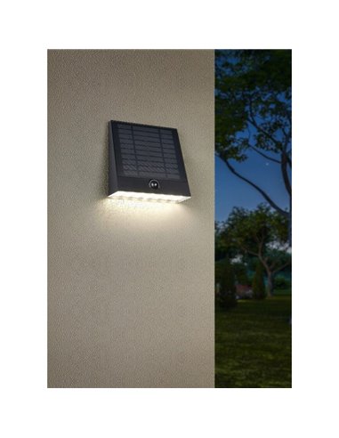 Luminária de parede externa ALVORADA recarregável e regulável, alimentada por energia solar e bateria, 6 W, 600 lm, 4000 K, IP44