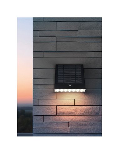 Luminária de parede externa ALVORADA recarregável e regulável, alimentada por energia solar e bateria, 6 W, 600 lm, 4000 K, IP44