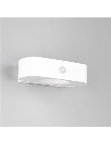 Luminária de parede LED branca para exterior BILBAO 6W 700lm, 4000K IP44, alimentada por energia solar e bateria