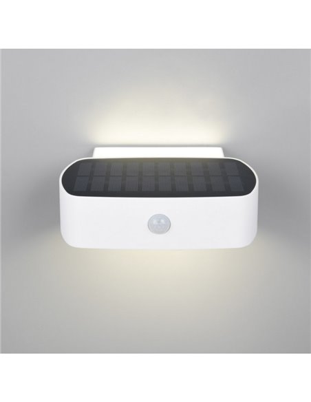 Luminária de parede LED branca para exterior BILBAO 6W 700lm, 4000K IP44, alimentada por energia solar e bateria