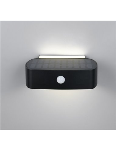 Luminária de parede LED externa BILBAO 6W 700lm, 4000K IP44 preta, alimentada por energia solar e bateria