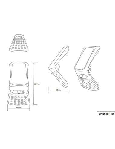 Luminária de parede solar LED, ajustável, com sensor de movimento e interruptor, 3,5 W, 1 x 300 lm, 4000 K