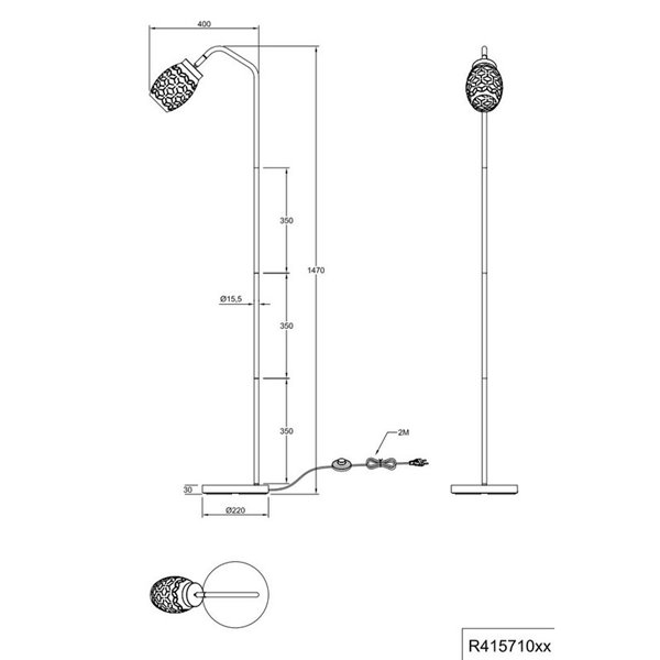 Lámpara de pie BIDAR con interruptor de pedal bombilla excl. 1x E27 max. 10W IP20 Marrón