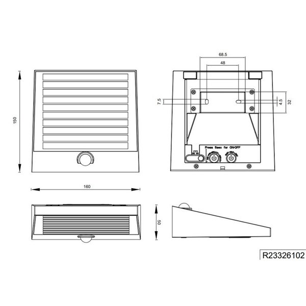 Luminária de parede externa ALVORADA recarregável e regulável, alimentada por energia solar e bateria, 6 W, 600 lm, 4000 K, IP44