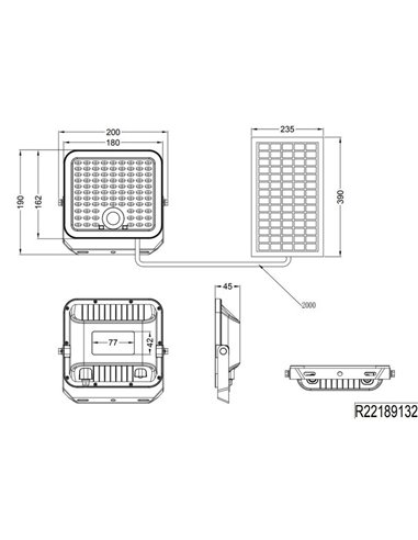 Projecteur solaire d'extérieur à LED ACORA avec détecteur de mouvement et variateur 18 W 2 600 lm 4 000 K IP65