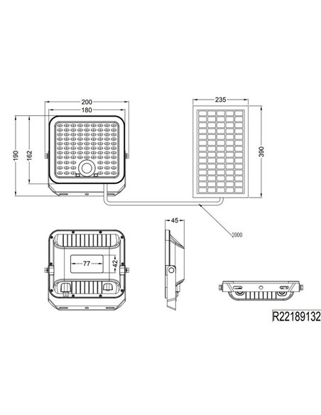 Projecteur solaire d'extérieur à LED ACORA avec détecteur de mouvement et variateur 18 W 2 600 lm 4 000 K IP65