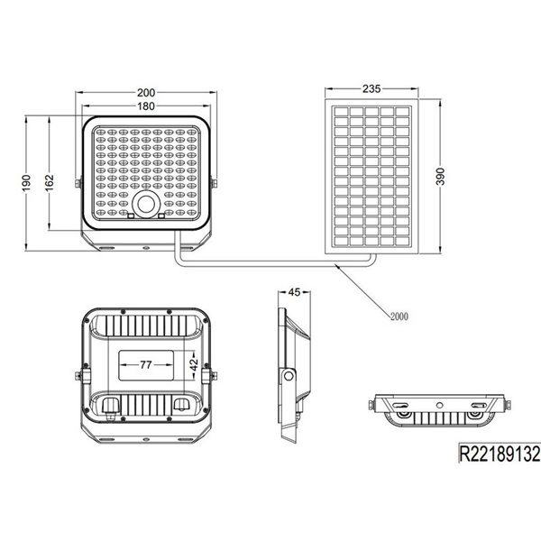 Projecteur solaire d'extérieur à LED ACORA avec détecteur de mouvement et variateur 18 W 2 600 lm 4 000 K IP65