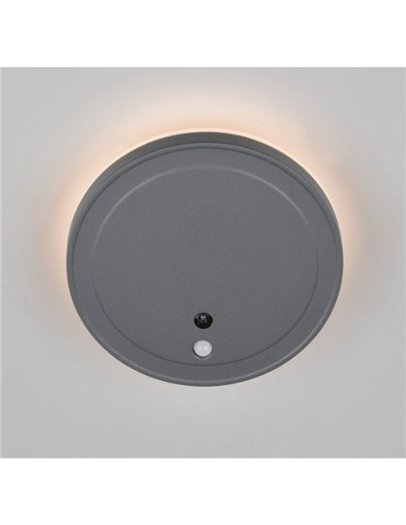 Aplique LED redondo para exterior FORTALEZA Ø14cm recargable USB iluminación indirecta  2W 200lm, 3000K IP44