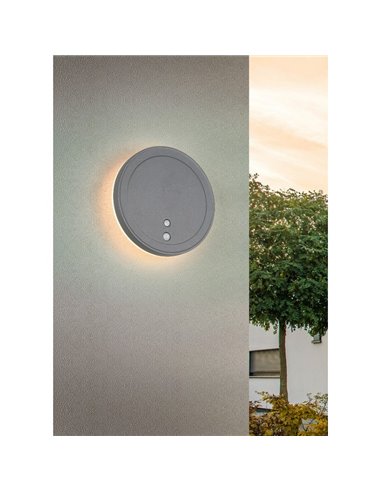 Aplique LED redondo para exterior FORTALEZA Ø14cm recargable USB iluminación indirecta  2W 200lm, 3000K IP44