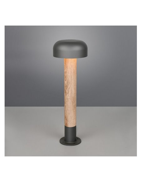 Poste para exterior FRASER 54cm alto, aluminio fundido imitación madera bombilla excl. 1x E27 max. 10W IP44