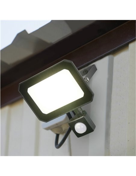 FUNCHAL Foco LED 20W, ajustável para exterior, 12x14cm, com sensor de movimento, 1800lm, 4000K, IP44