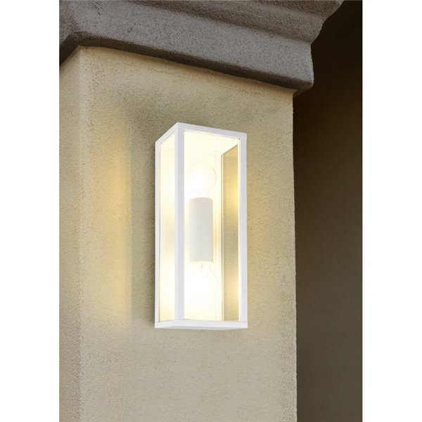 Applique d'extérieur GARONNE 2 lumières, allongée et rectangulaire, ampoule exclue. 2x E27 max. 10W IP44 Blanc