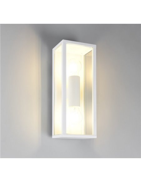 Luminária de parede externa GARONNE de 2 luzes, alongada e retangular, lâmpada excl. 2x E27 máx. 10W IP44 Branco