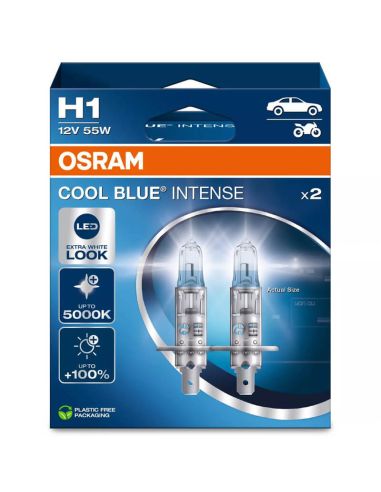 Lâmpadas H1, luz mais branca 5000K e 100% mais luz, Cool Blue Intense Next Generation, 2 unidades. 64150CBN-2HB