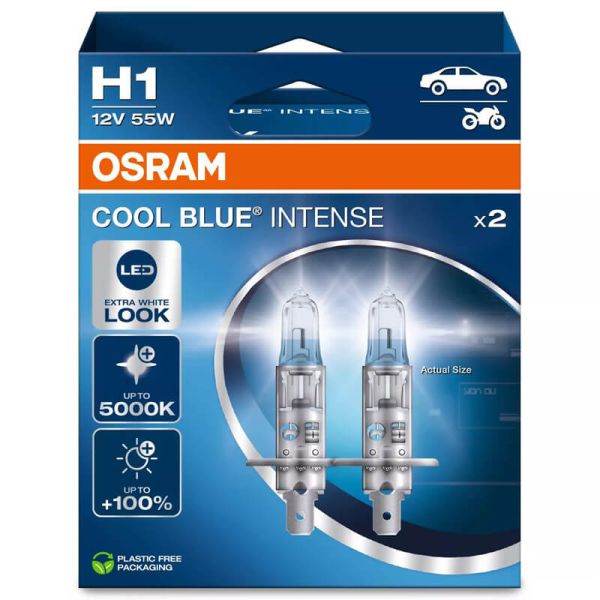 Lâmpadas H1, luz mais branca 5000K e 100% mais luz, Cool Blue Intense Next Generation, 2 unidades. 64150CBN-2HB