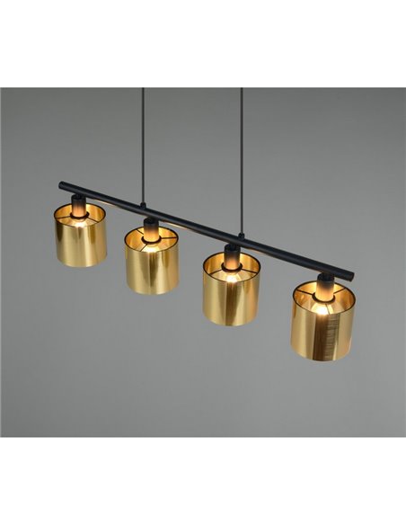 Plafonnier JASON avec 4 abat-jour dorés, hauteur réglable, ampoules exclues. 4x E14 max. 10 W IP20