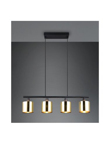 Plafonnier JASON avec 4 abat-jour dorés, hauteur réglable, ampoules exclues. 4x E14 max. 10 W IP20