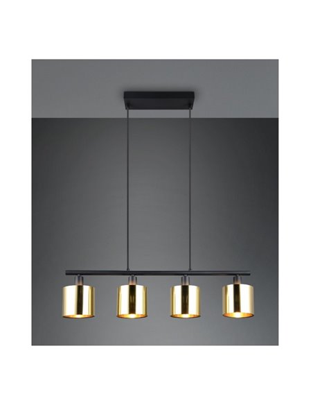 Plafonnier JASON avec 4 abat-jour dorés, hauteur réglable, ampoules exclues. 4x E14 max. 10 W IP20