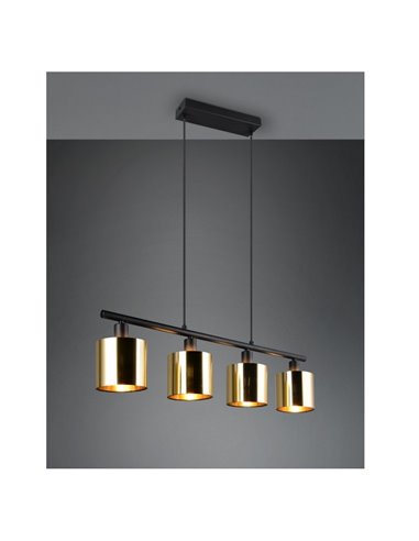 Plafonnier JASON avec 4 abat-jour dorés, hauteur réglable, ampoules hors TVA. 4x E14 max. 10 W IP20