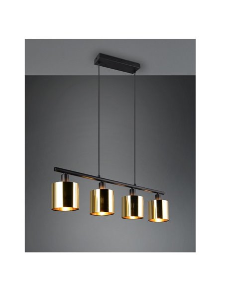 Plafonnier JASON avec 4 abat-jour dorés, hauteur réglable, ampoules hors TVA. 4x E14 max. 10 W IP20