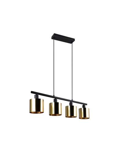 Plafonnier JASON avec 4 abat-jour dorés, hauteur réglable, ampoules hors TVA. 4x E14 max. 10 W IP20