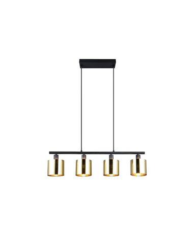 Plafonnier JASON avec 4 abat-jour dorés, hauteur réglable, ampoules exclues. 4x E14 max. 10 W IP20