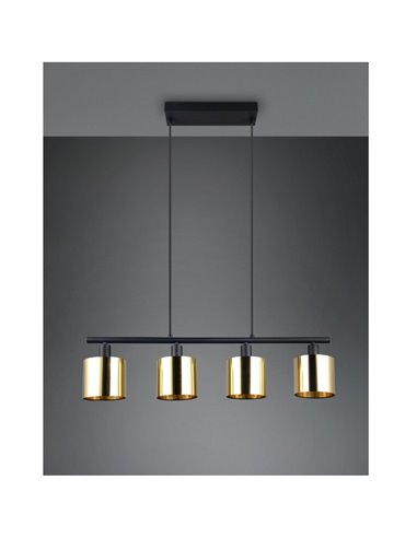 Plafonnier JASON avec 4 abat-jour dorés, hauteur réglable, ampoules exclues. 4x E14 max. 10 W IP20