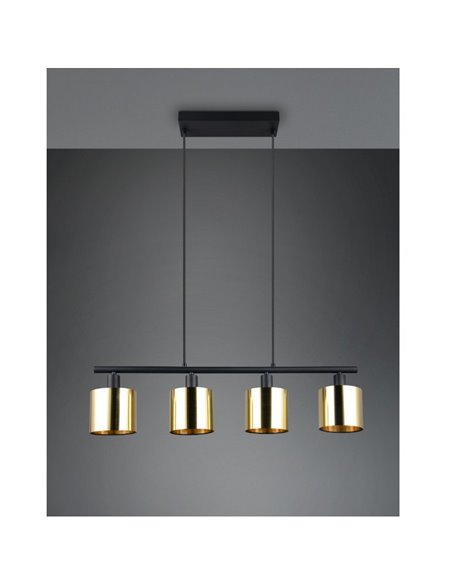 Plafonnier JASON avec 4 abat-jour dorés, hauteur réglable, ampoules exclues. 4x E14 max. 10 W IP20