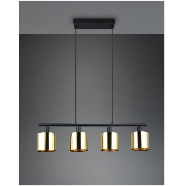 Plafonnier JASON avec 4 abat-jour dorés, hauteur réglable, ampoules exclues. 4x E14 max. 10 W IP20