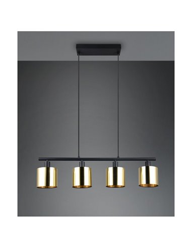 Plafonnier JASON avec 4 abat-jour dorés, hauteur réglable, ampoules exclues. 4x E14 max. 10 W IP20