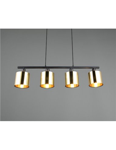 Plafonnier JASON avec 4 abat-jour dorés, hauteur réglable, ampoules exclues. 4x E14 max. 10 W IP20