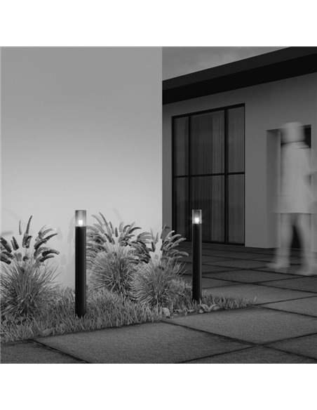 Poste exterior AMAS ↕80cm altura, aluminio y vidrio bombilla excl. 1xE27 max.60W IP54 Antracita