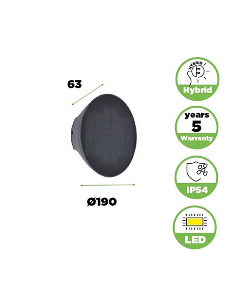 Aplique LED para exterior com painel solar frontal BELKA, com luz ascendente e descendente, 9W 280Lm, 3000K