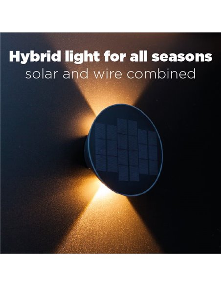 Aplique LED para exterior com painel solar frontal BELKA, com luz ascendente e descendente, 9W 280Lm, 3000K