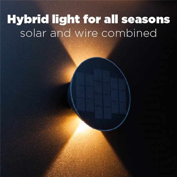 Aplique LED para exterior com painel solar frontal BELKA, com luz ascendente e descendente, 9W 280Lm, 3000K