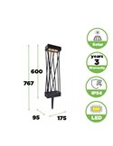 Balise solaire LED SPIDO avec piquet de terre, design noir élégant, 10,5W, 900Lm, 3000K
