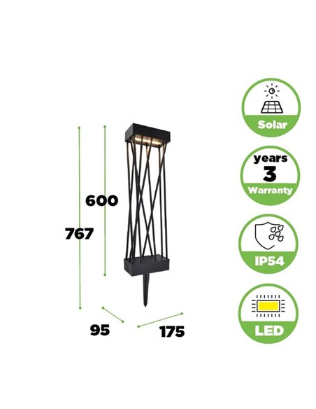 Baliza LED solar con estaca al suelo SPIDO, de diseño elegante negro, 10,5W, 900Lm, 3000K