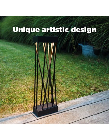 Balise solaire LED SPIDO avec piquet de terre, design noir élégant, 10,5W, 900Lm, 3000K